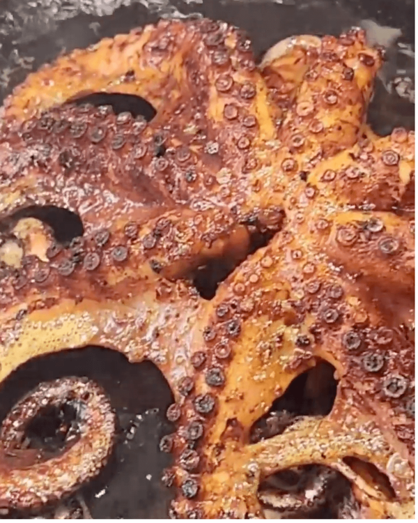 Step 2.1: Sear the octopus on high heat until golden brown