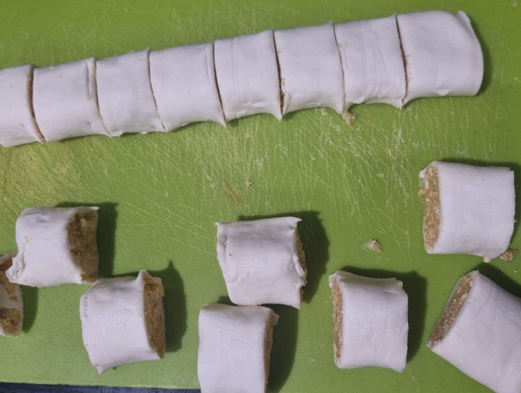 Step 1.1: Cut the sheet of pastry in half
