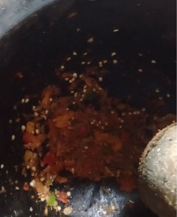 Step 3.1: Pound fresh pepper with a mortar and pestle