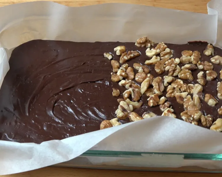 Step 1.1: Pour the chocolate mixture into the prepared pan and smooth it evenly into all the corners