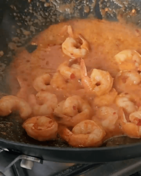 Step 1.1: Add shrimp and cook for 1 minute or till the shrimp is cooked through