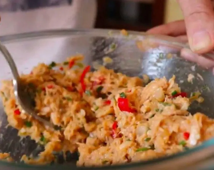 Step 2.1: Beat the eggs in a separate bowl and add to the tuna mixture
