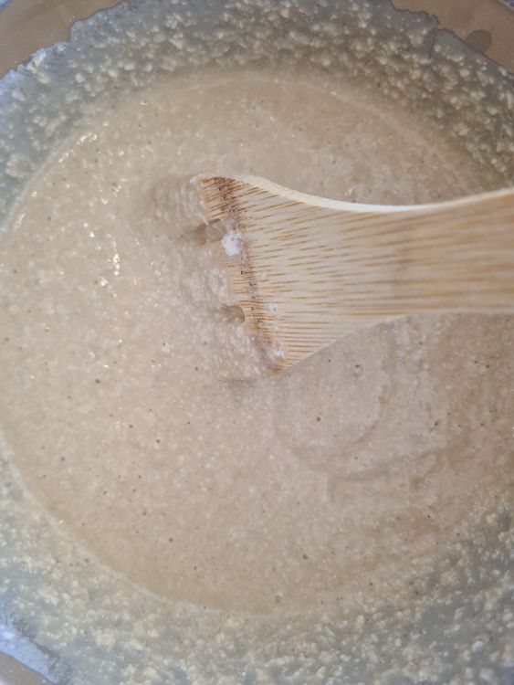 Step 1.1: Use a spatula to mix the ingredients until a smooth batter forms