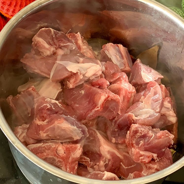 Step 1.1: Add the mutton pieces and salt to the pot and mix well