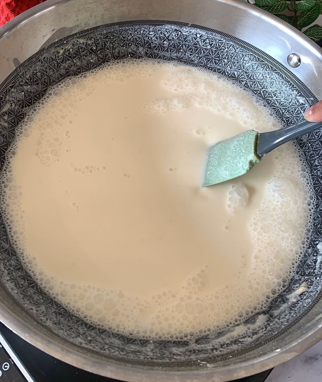 Step 3.2: Add the buttermilk gradually to the pan and mix well to avoid lumps