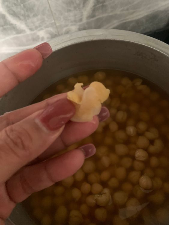 Step 1.2: Once the pressure is released, open the lid of the pressure cooker and drain the water from the boiled chickpeas