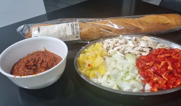 Step 1.1: Heat oil in frypan add chopped onion, garlic cook for 2-3 minute until soft add passata, salt, sugar, and mixed herbs(you can make pizza sauce or buy from market