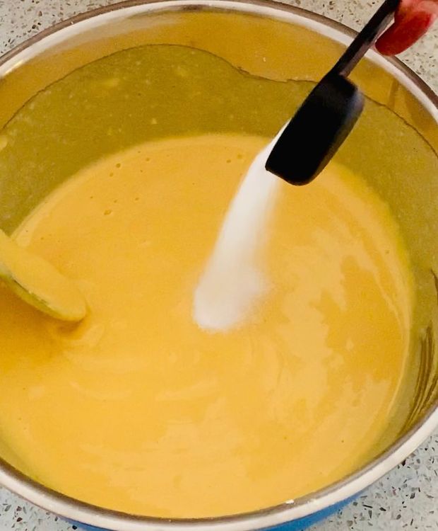 Step 1.1: Add fruit salt, and 1 tbsp of water to the batter and quickly mix to combine