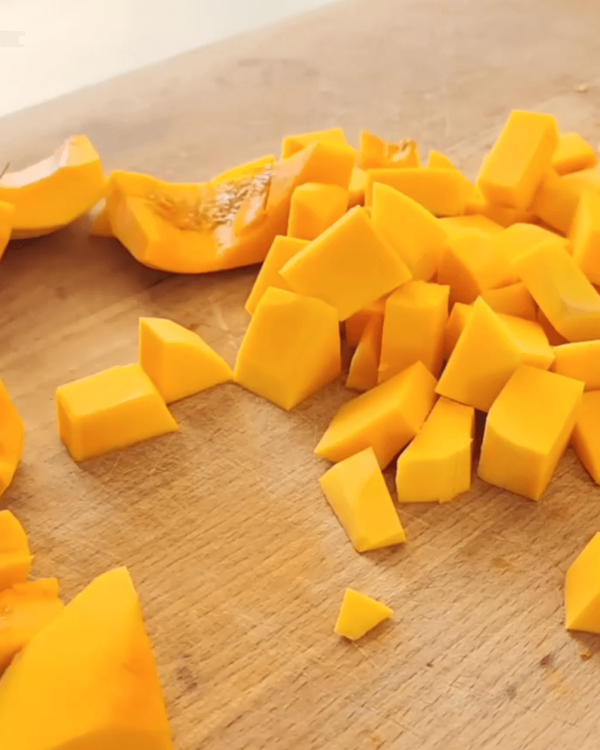 Step 1.1: Place the diced butternut squash in a large bowl