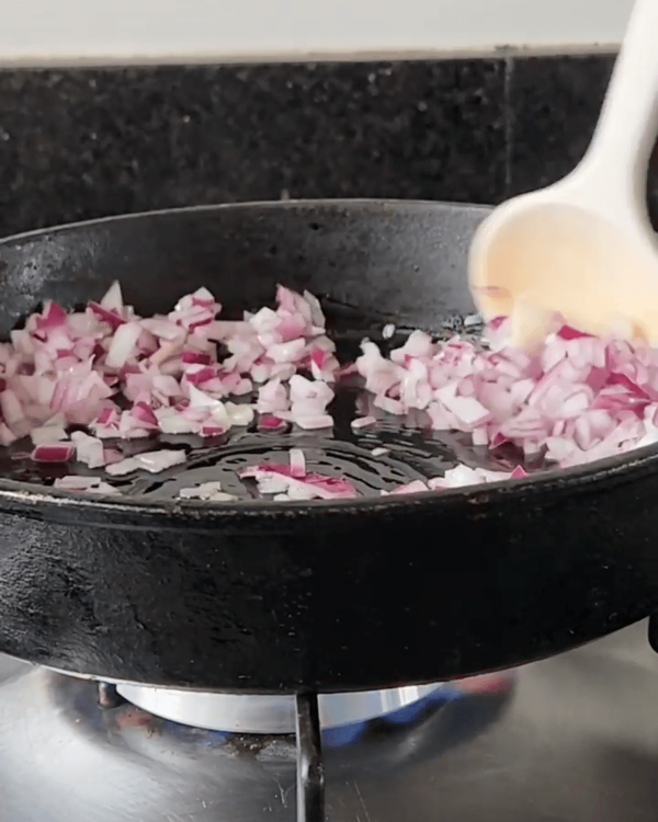 Step 1.1: Saute onion and garlic on plan until the onion turns pinkish