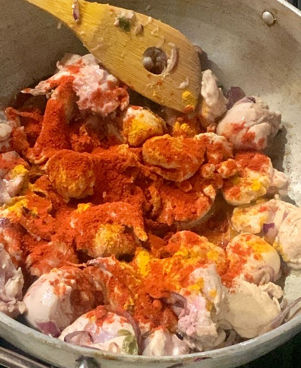 Step 2.1: Add salt, turmeric, and kashmiri red chilli powder