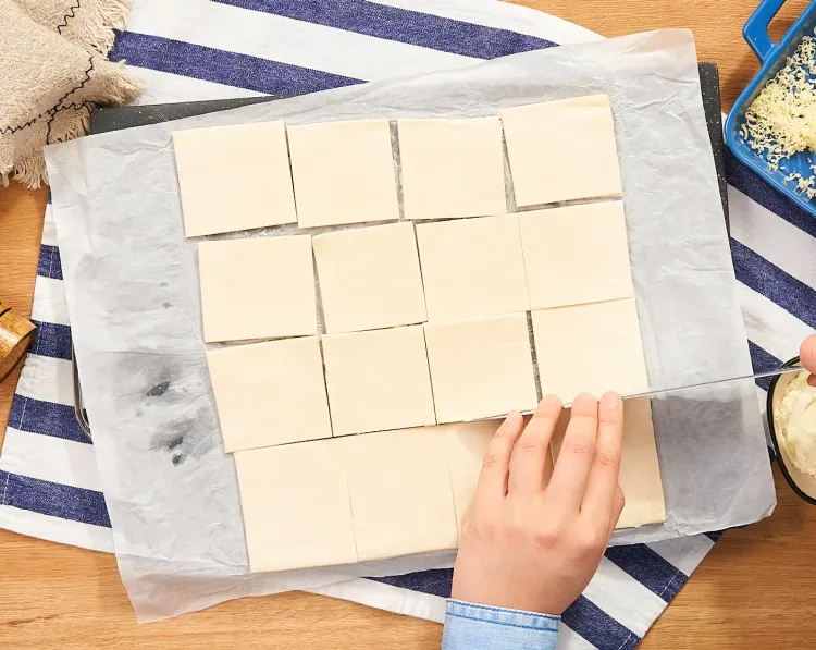 Step 1.1: Cut the puff pastry into equal squares of about 2