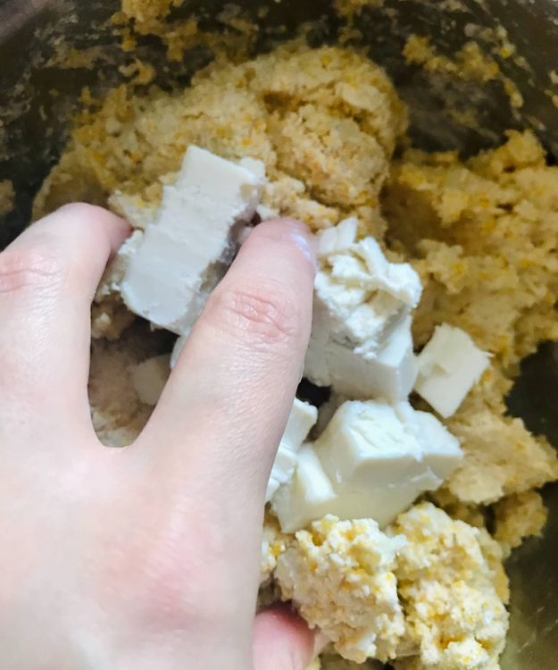 Step 1.1: Gently fold in the chopped butter