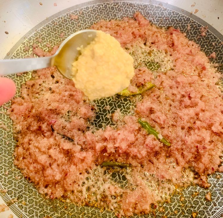 Step 1.1: Add ginger garlic paste, stir and cook for 2-3 minutes