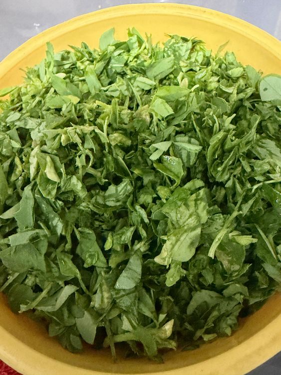 Step 1.1: Wash the fenugreek leaves thoroughly to remove grit