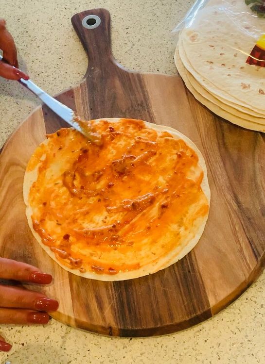 Step 1.1: Lay a tortilla on a clean flat surface