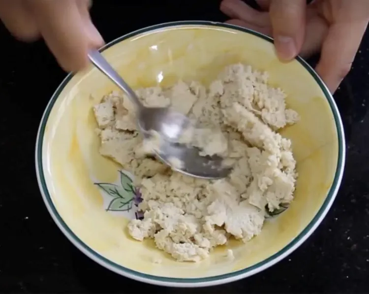 Step 1.1: Freeze the extra firm tofu, then squeeze it dry and crumble it until it resembles mince