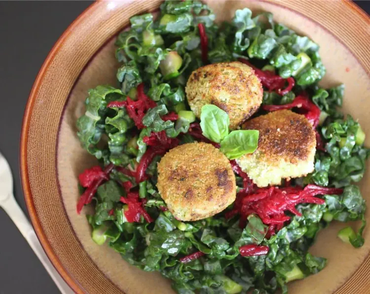 Step 2.1: Chop the kale and add pickled beets and dressing