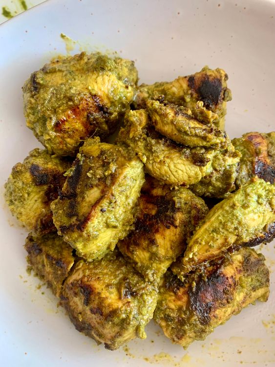 Step 1.1: Serve the hot Hariyali Chicken Tikka with chutney, a side salad, or lemon wedges