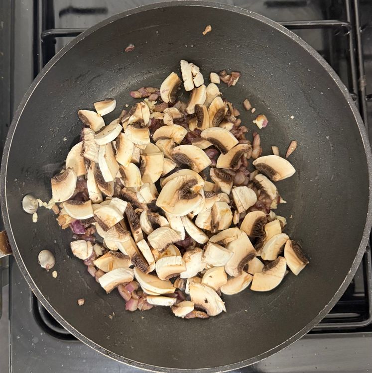 Step 1.1: Add the minced garlic and cook until fragrant, then add the mushrooms and sauté for 6-8 minutes