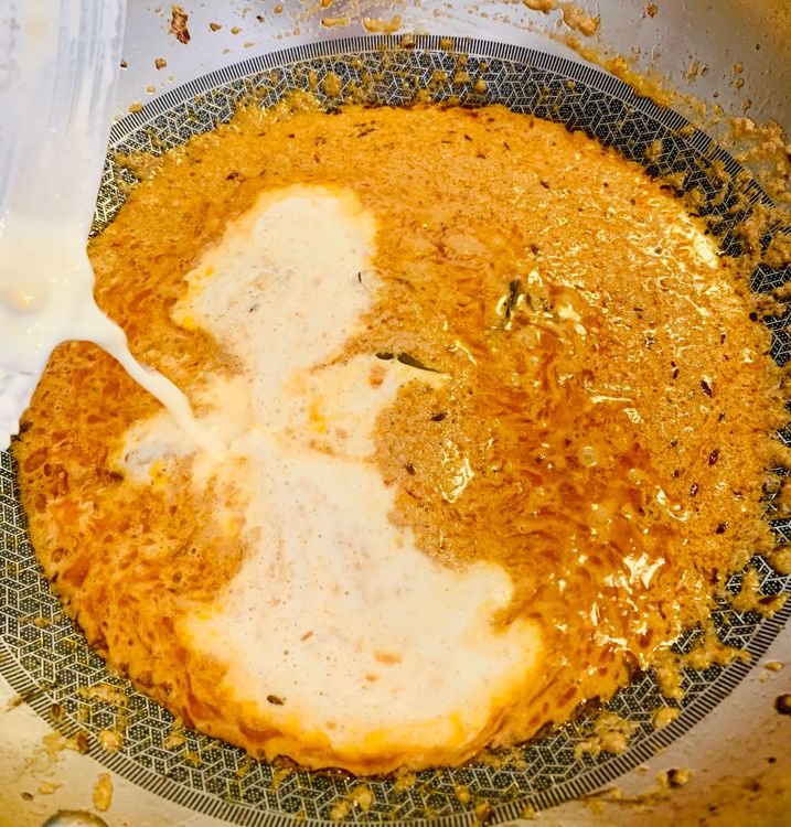 Step 1.1: Add the almonds paste and stir for a minute