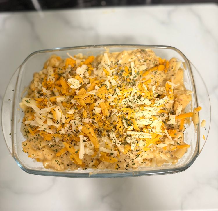 Step 1.1: Garnish with dried mixed herbs and bake at 180°C for 20 minutes