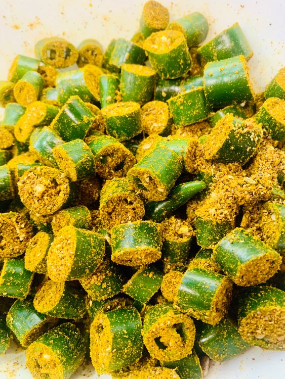 Step 1.1: Mix the spice mixture with the chopped green chillies