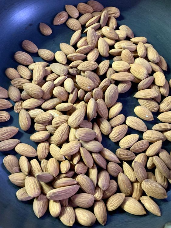 Step 1.1: Dry roast almonds in a pan on medium heat for 2-3 minutes