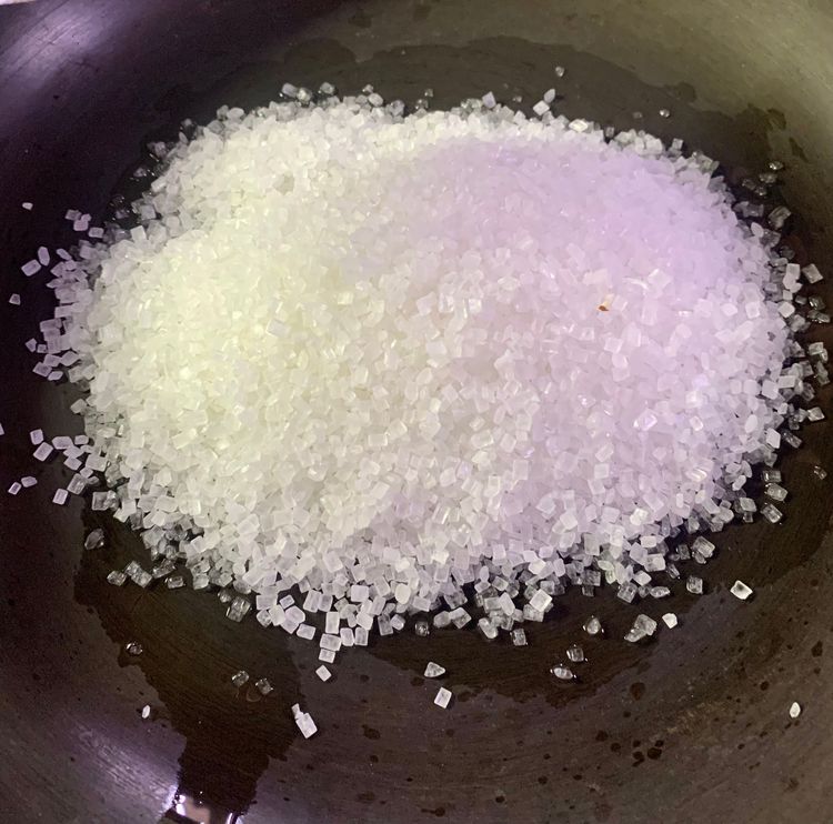 Step 1.1: Add sugar to the pan and cook for 4-5 minutes