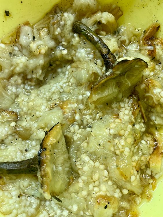 Step 1.2: Once cooled, remove the charred skin of the eggplants by gently pulling the skin with your hands