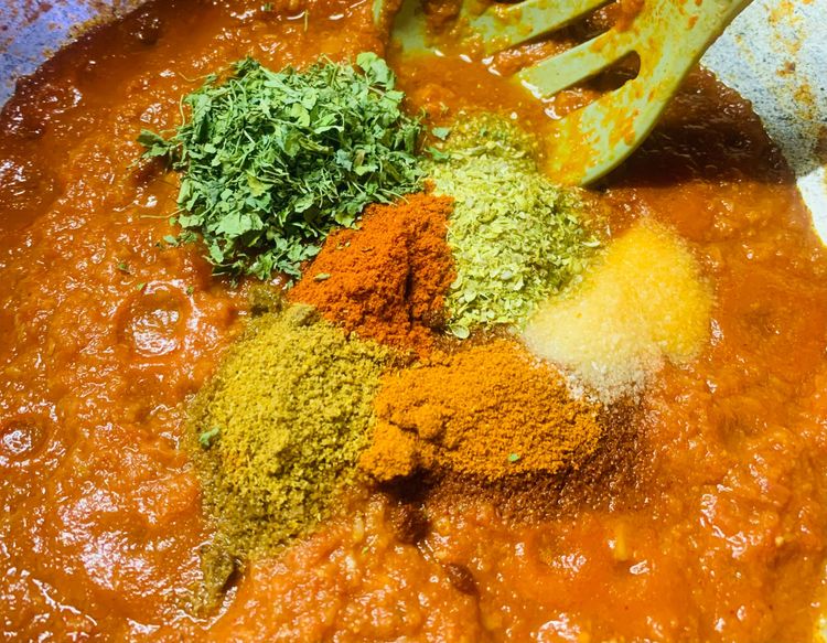 Step 1.1: Add salt, red chilli powder, turmeric, coriander powder, tandoori masala, garam masala powder and 1 tbsp kasuri methi