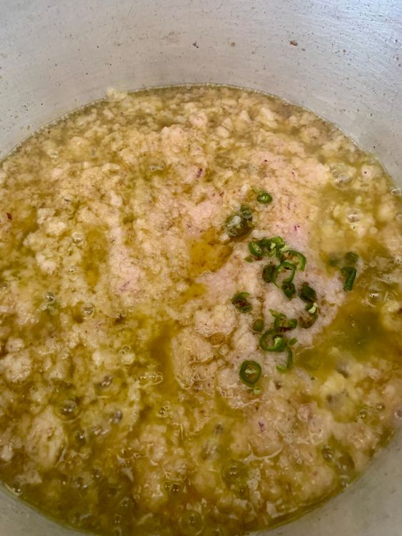 Step 3.1: Add ground onions and green chillies and cook until golden brown by stirring frequently or until oil releases to the surface