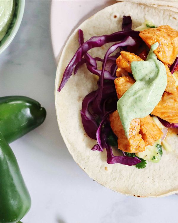 Chipotle Salmon Tacos with Salsa and Avocado Dressing recipe