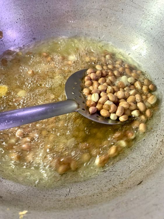 Step 2.1: Repeat the same process for the peanuts, roasted channa, dried coconut, dry red chillies and curry leaves
