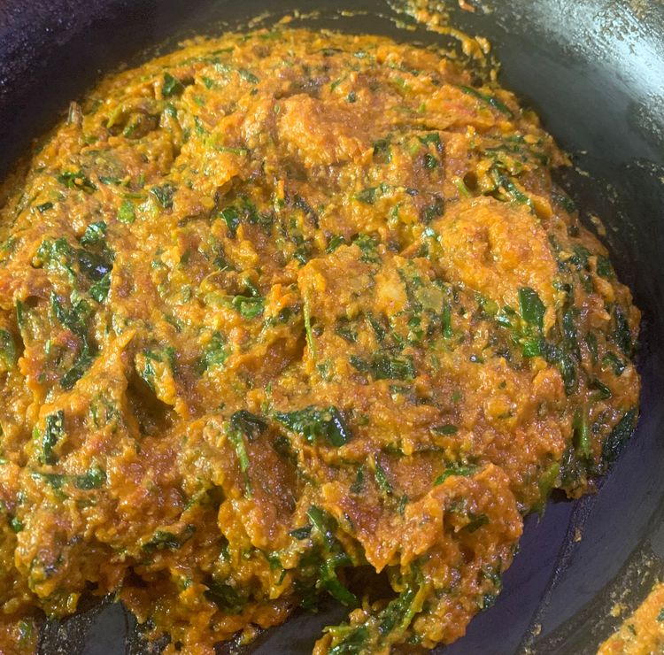 Step 2.2: Add sauteed fenugreek leaves to the pan, and cook for another minute