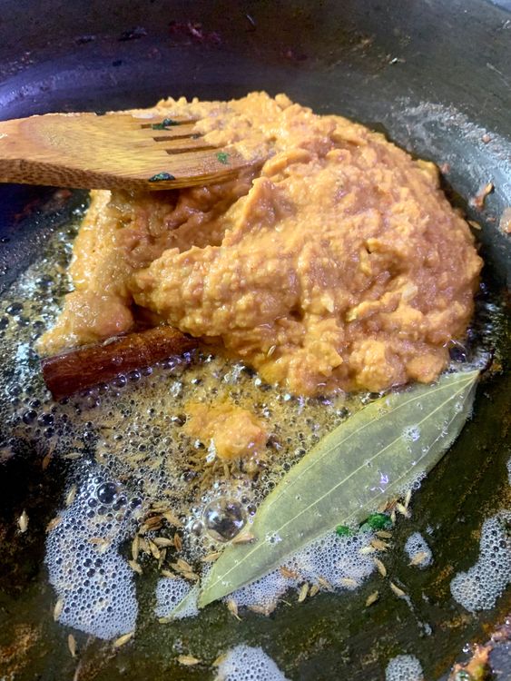 Step 2.1: Add the ground paste and cook for 3-4 minutes