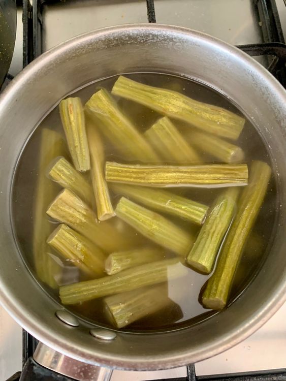 Step 1.1: Boil the moringa (drumsticks) in slightly salted water for 8-10 minutes