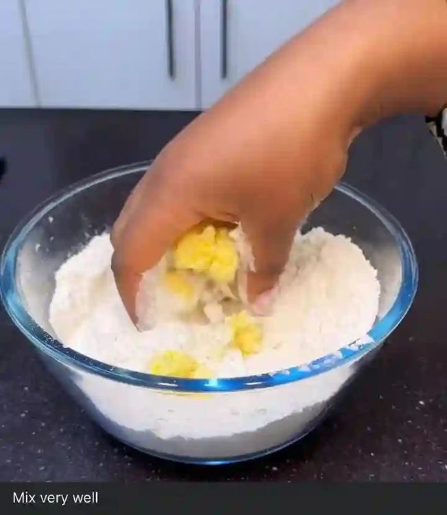 Step 2.3: In a bowl, combine sieved flour and butter