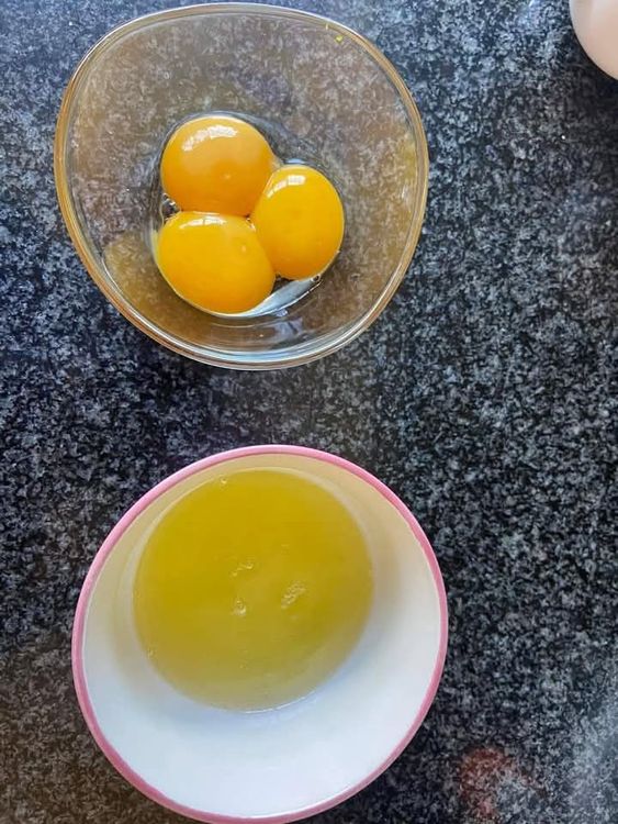 Step 1.1: Break the eggs and set aside the yolks and whites