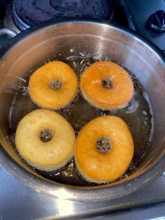 Step 2.1: Fry the doughnuts until golden brown