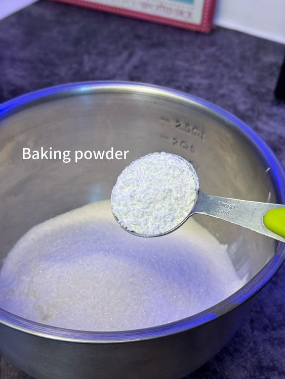 Step 1.1: In a bowl, add flour, sugar, baking powder, and salt