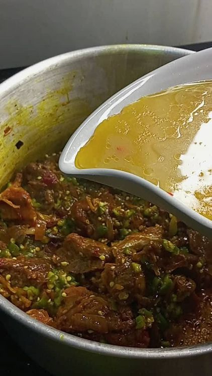 Step 1.1: Add your meat stock mixed with a quarter cup of water if the stock water is very small