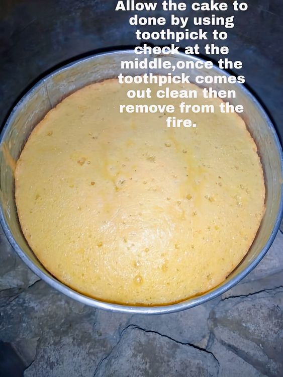 Step 1.1: Check if the cake is done by inserting a toothpick in the middle
