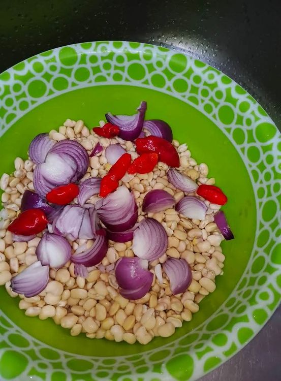 Step 2.1: Add the beans, onions, and peppers to a blender with 1 cup of water and grind until very smooth