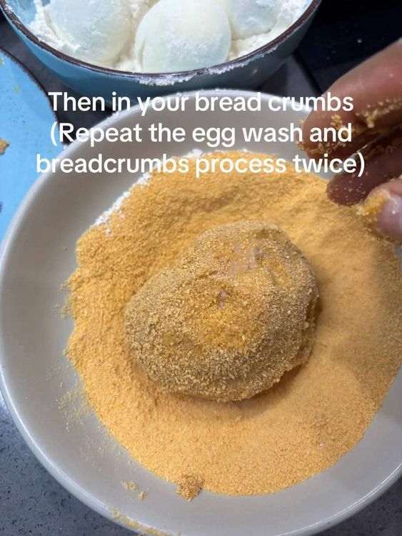Step 3.1: Gently egg wash the bun, then coat it with bread crumbs
