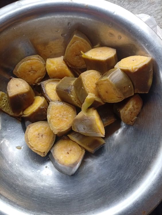 Step 1.1: Boil the plantains with their skin until tender
