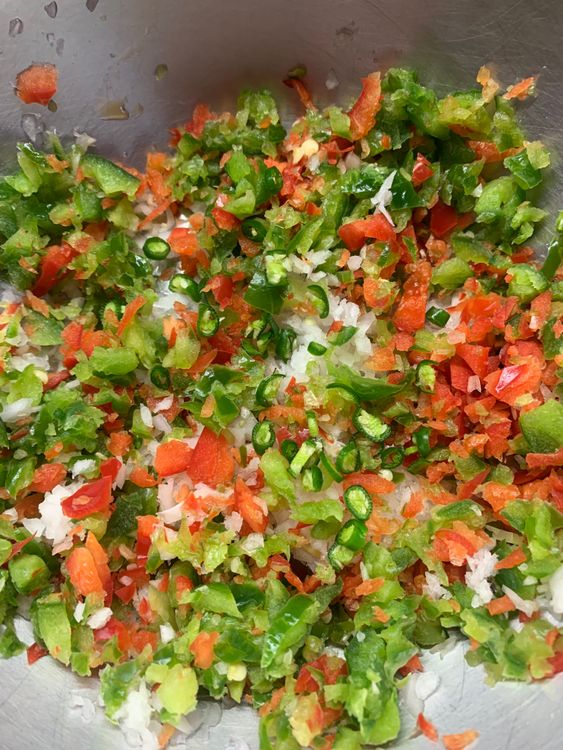 Step 1.1: Use your hands to gently press down on the vegetables to squeeze out excess water