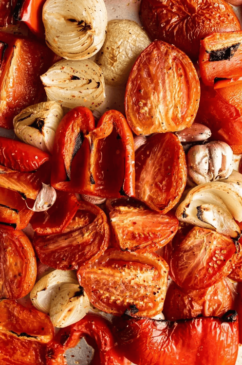 Step 1.1: Roast the vegetables in the oven at 220°C for 20-25 minutes until they are soft and slightly charred