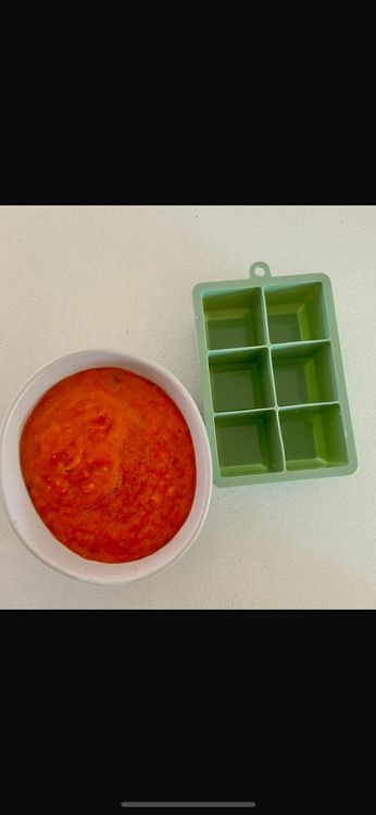 Step 1.1: Pour the blended sauce into silicone trays or ice cube molds for portioning