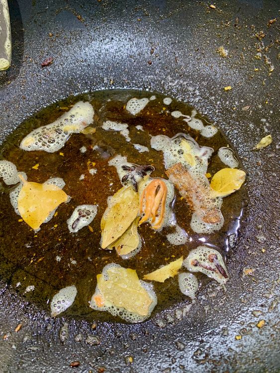 Step 3.1: Add cinnamon, bay leaves, cloves, cardamom, star anise, and mace